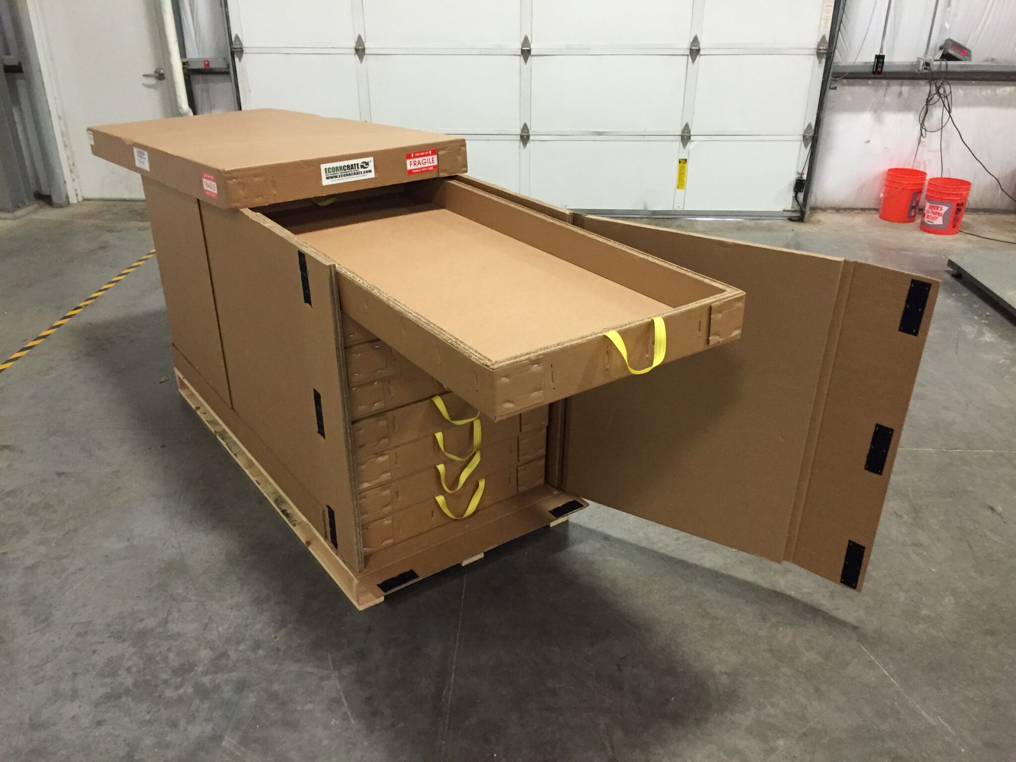 ecorrcrate made with corrugated walls for cheaper production cost. Long slide design.