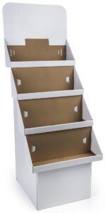 plain and white corrugated display with 4 shelves